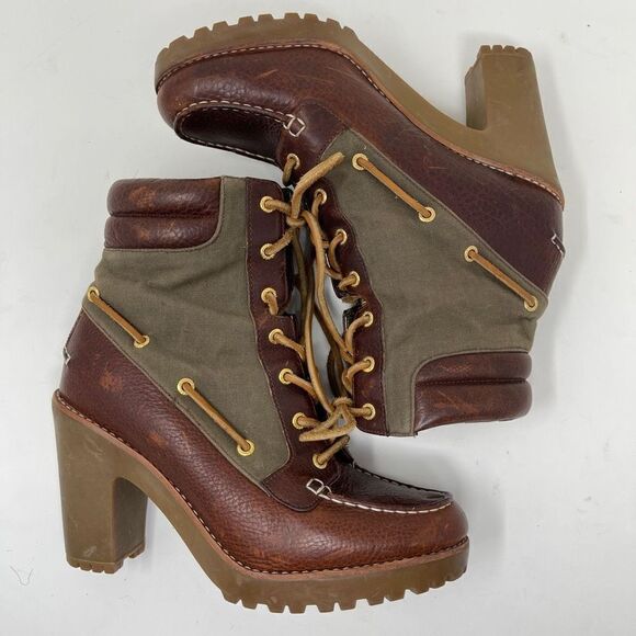 Sperry Top-Siders Trinity Heeled Ankle Boots Pebbled Leather Textile Size 8M - Picture 6 of 13